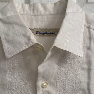 Tommy Bahama Men's White Embroidered Linen-Blend Camp Shirt